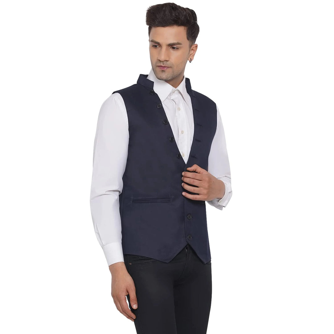 Men's Solid Poly Cotton Waistcoat | Formal & Casual Wear Style