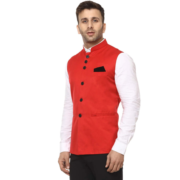 Red Cotton Blend Nehru Jacket | Elegant Look for Special Occasions