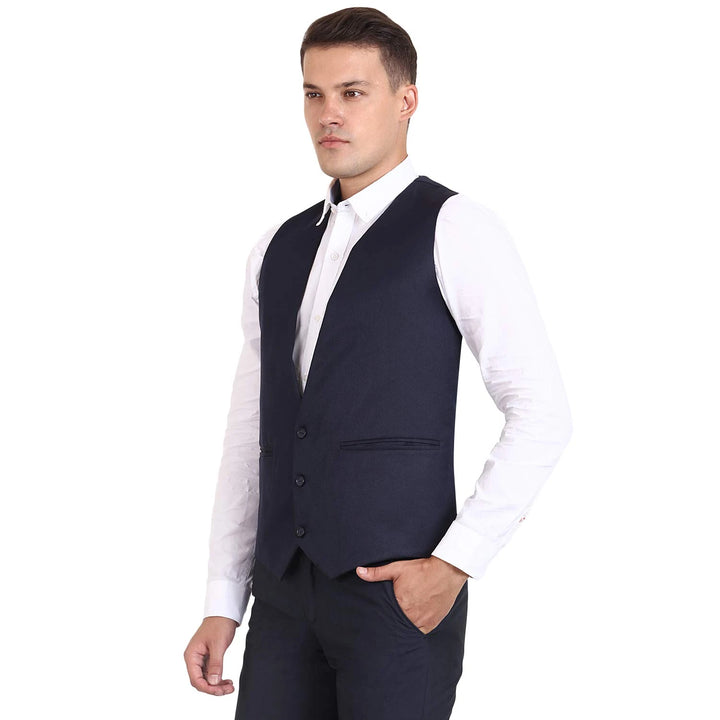 Men’s Navy Blue Striped Waist Coat | Smart Ethnic & Casual Look