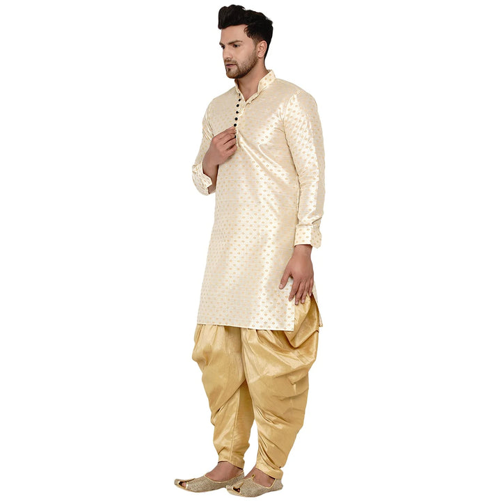 Traditional Art Silk Kurta with Raw Silk Dhoti | Banarasi Elegance