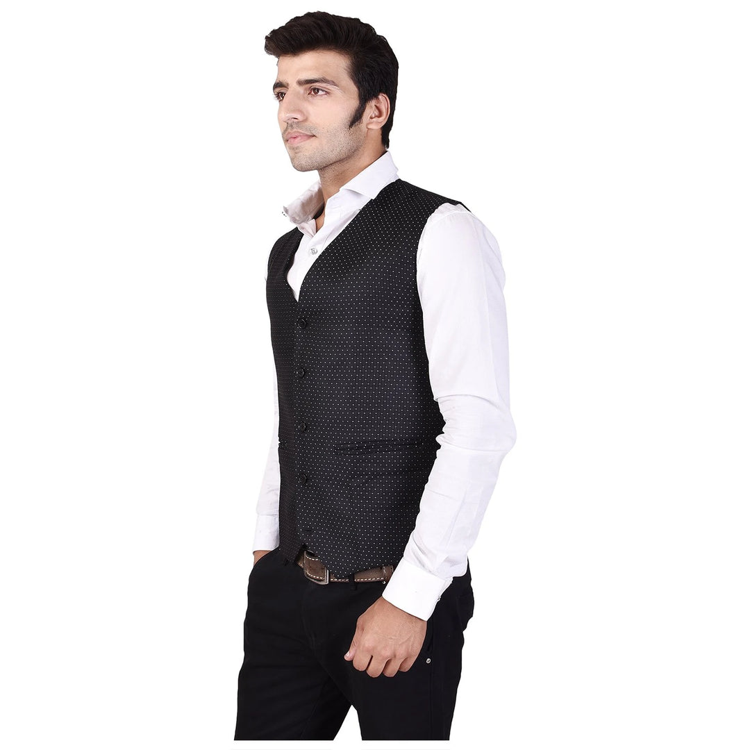 Men’s Black Cotton Printed Nehru Jacket | Chinese Collar Waistcoat Style