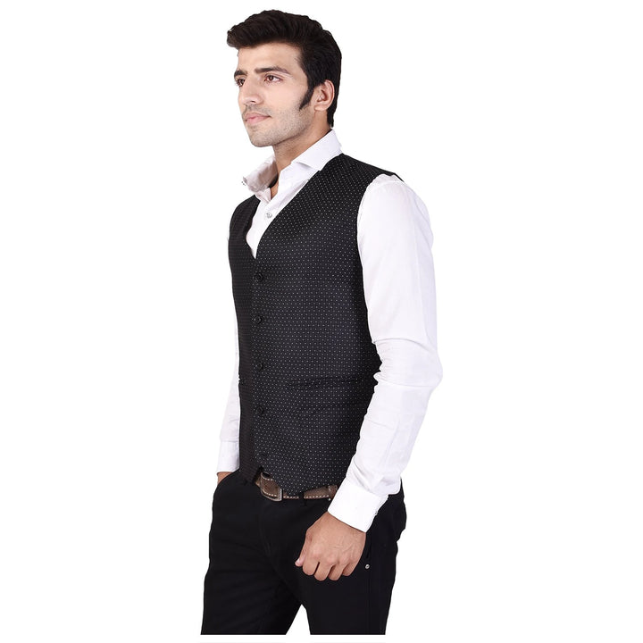 Men’s Black Cotton Printed Nehru Jacket | Chinese Collar Waistcoat Style