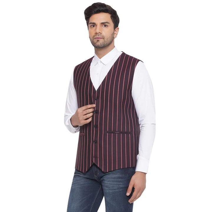 Cotton Poly Striped Waistcoat for Men | Buy Formal & Casual Wear