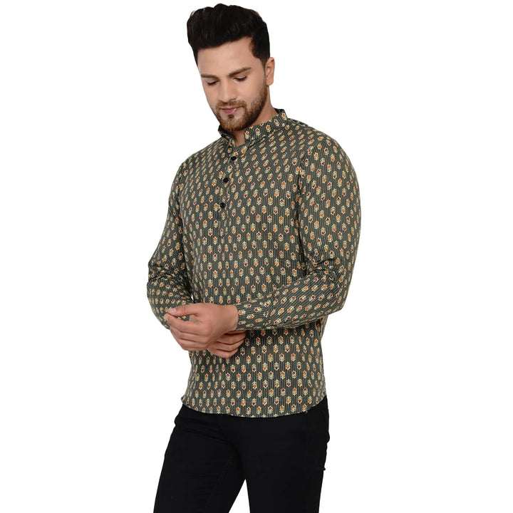 Stylish Light Green Kurta | Cotton Fabric with Printed Work