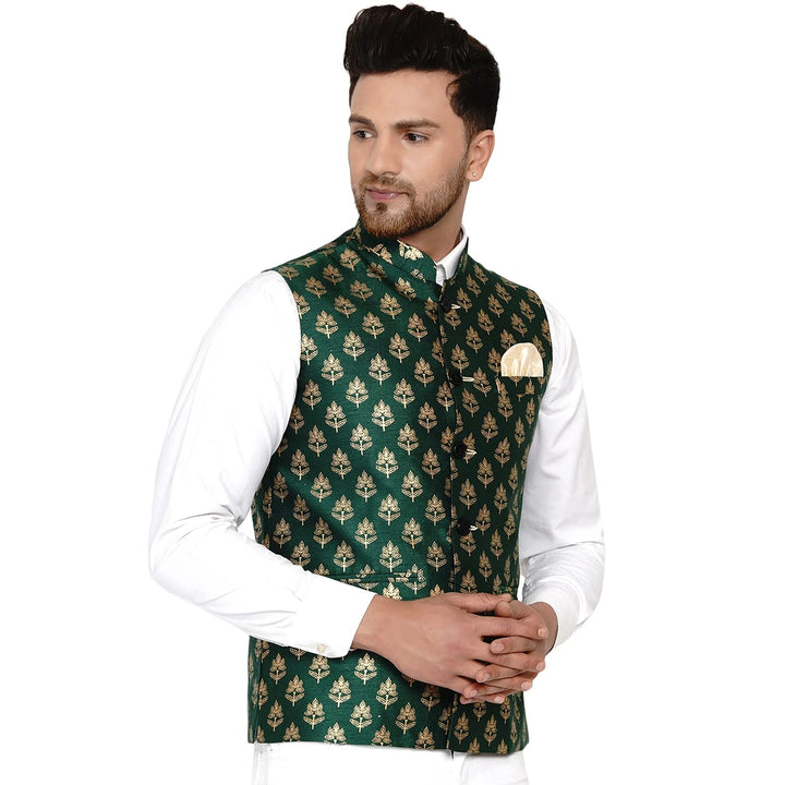 Kingsman Vibe Nehru Jacket | Banarasi Printed Art Silk Fit