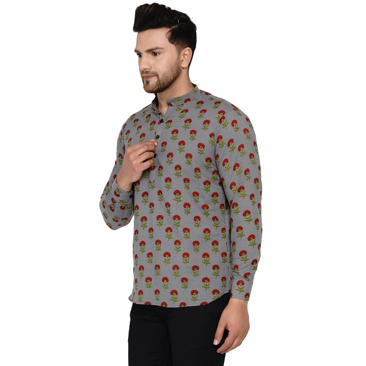 Weekend Ethnic Vibes | Dusty Gray Printed Cotton Kurta