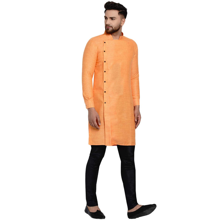 Textured Blended Fabric Kurta | Side Button Men's Ethnic Wear