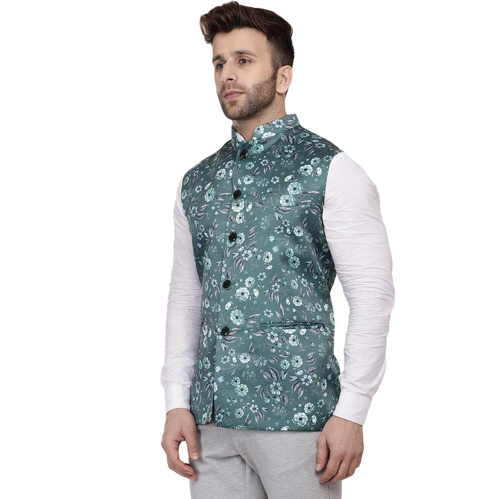 Premium Printed Nehru Jacket for Men | Silk Blend Festive Look