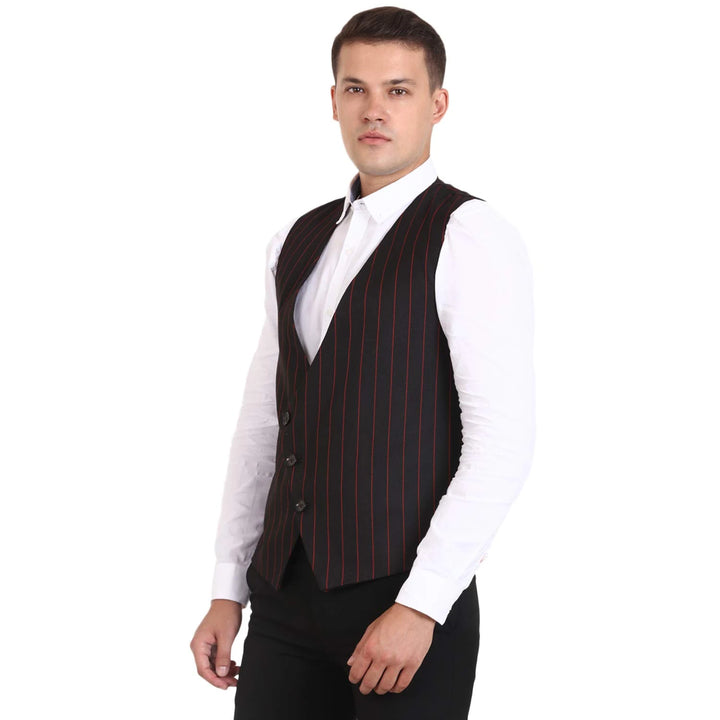 Men’s Black Striped Cotton Waist Coat | Smart Fit with Pockets