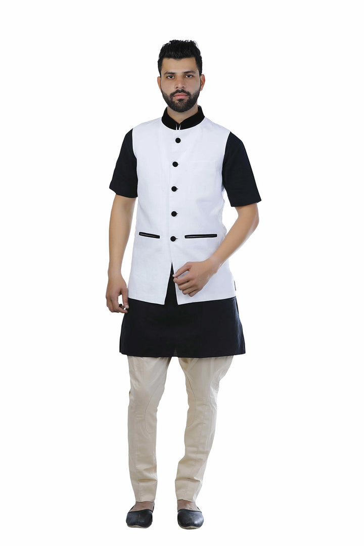 Versatile Nehru Jacket in White | Solid Cotton Festive Wear