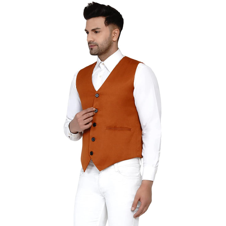 Men's Solid Golden Waistcoat | Elegant Look for Every Occasion
