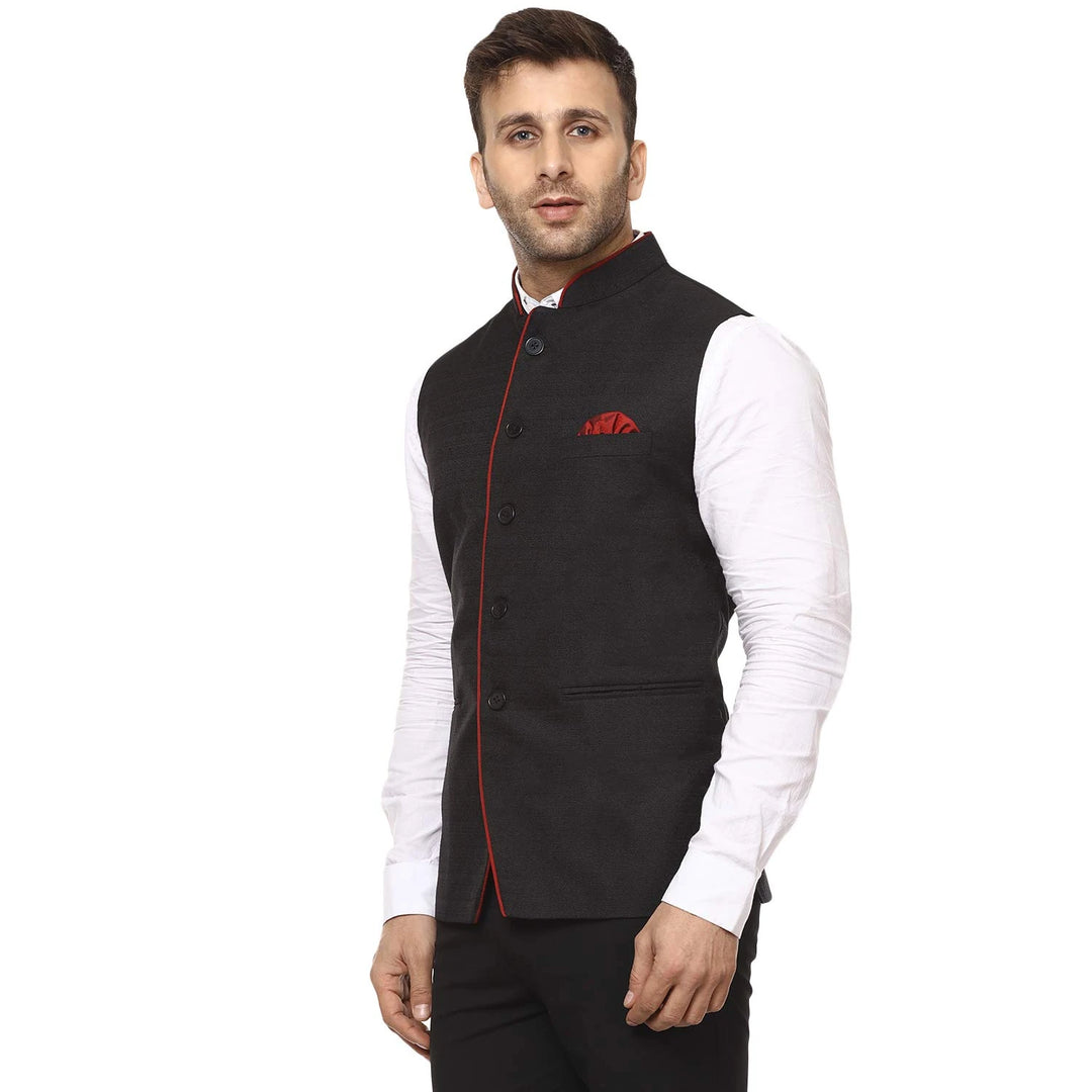 Timeless Black Nehru Jacket | Cotton Blend for Royal Charm