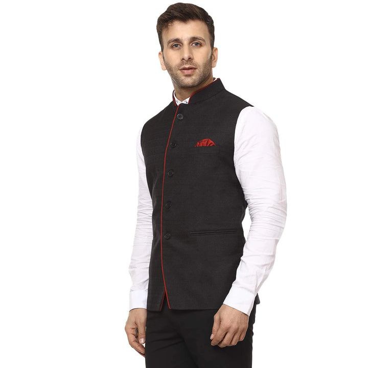 Timeless Black Nehru Jacket | Cotton Blend for Royal Charm