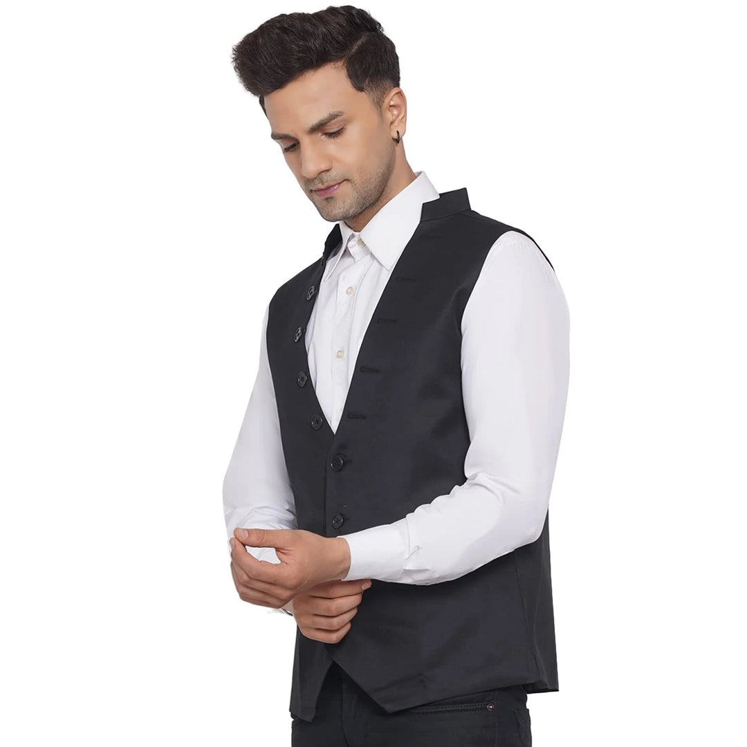 Men's Solid Poly Cotton Waistcoat | Formal & Casual Wear Style