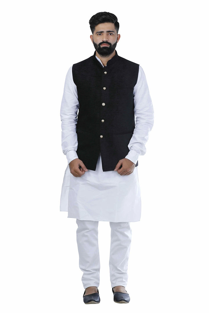 Classic Black Nehru Jacket | Cotton Blend Corduroy for Men