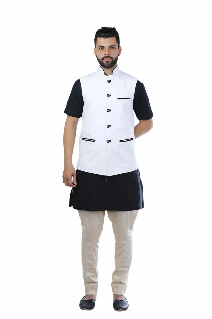 Designer White Nehru Jacket | Stylish Cotton Wear for Men