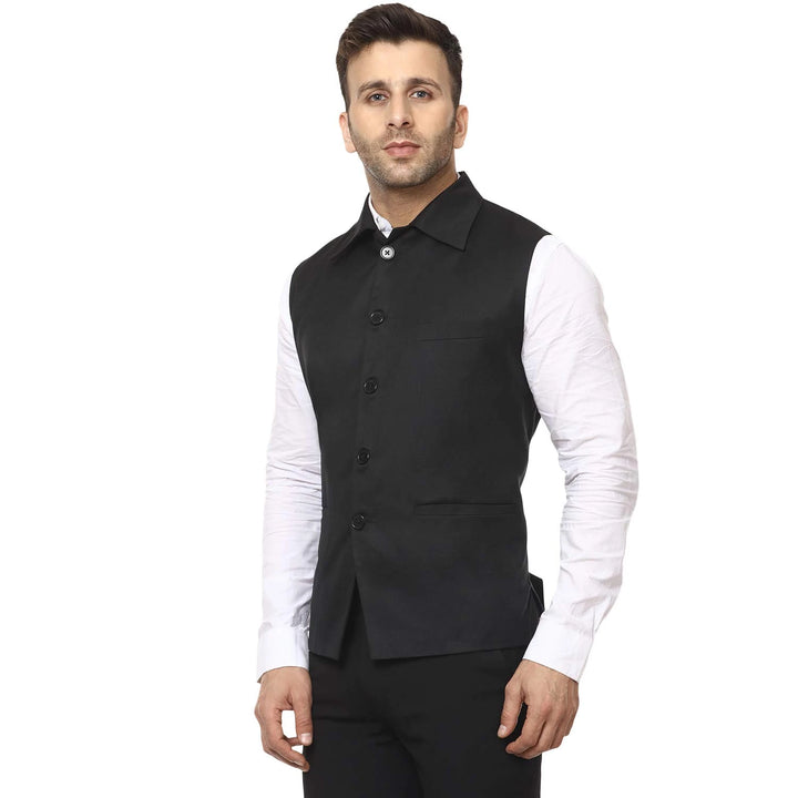 Timeless Black Nehru Jacket | Cotton Blend for Royal Style