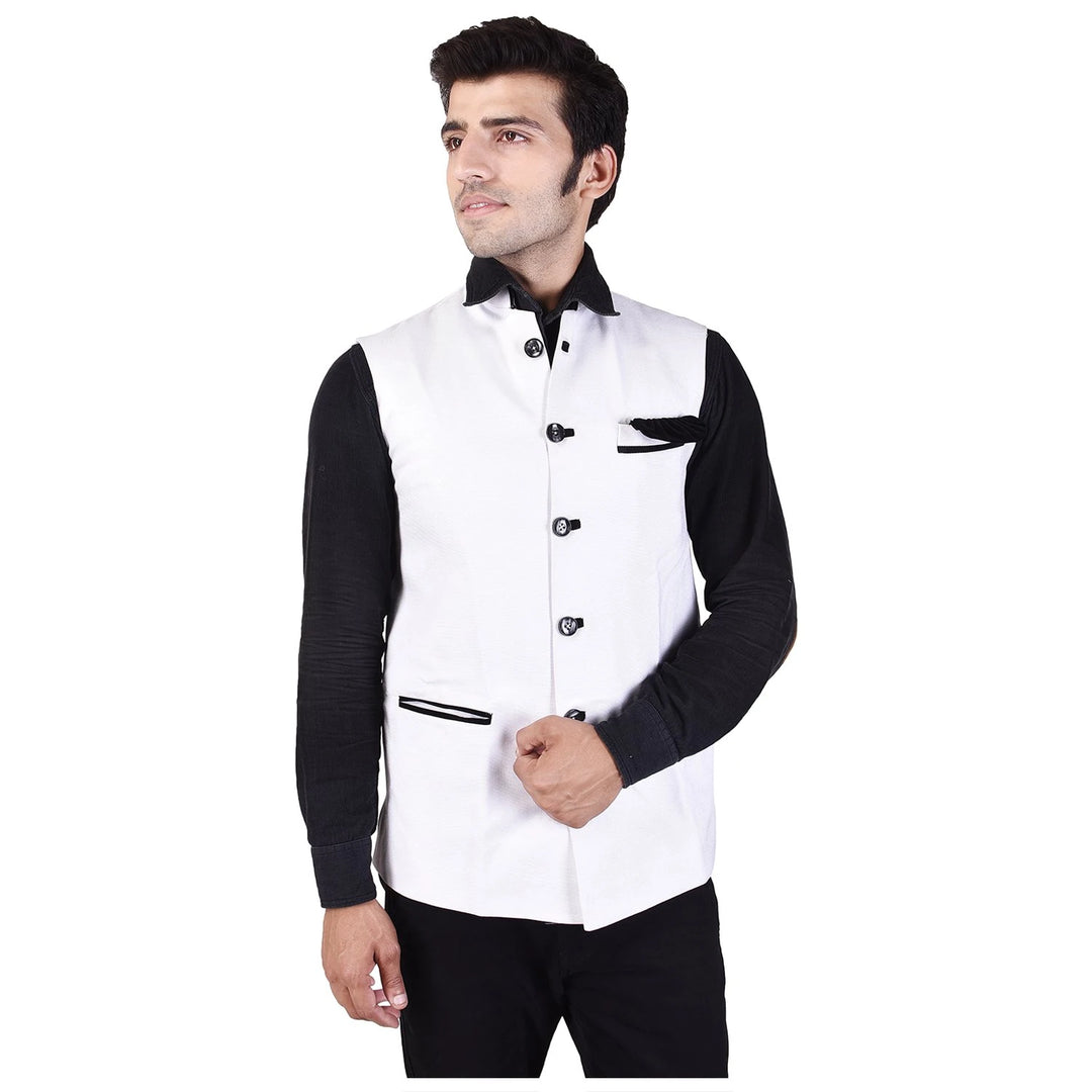 Classic White Jute Nehru Jacket for Men | Elegant Festive Wear