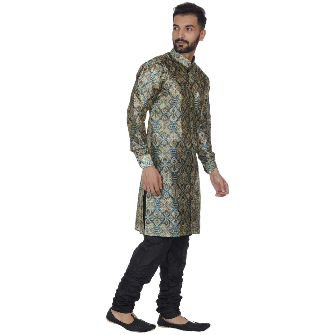 Royal Green Silk Kurta Set for Men | Sherwani Style Elegance