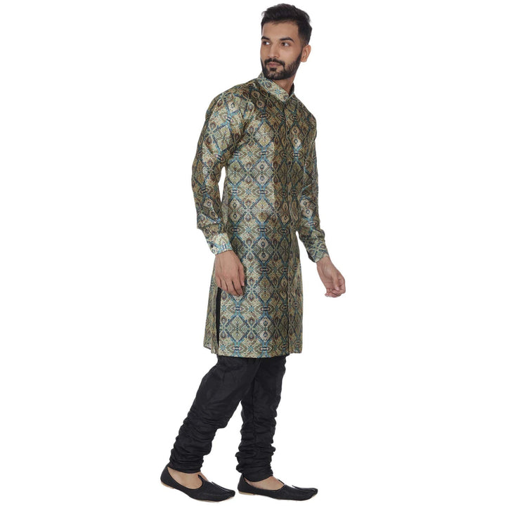 Royal Green Silk Kurta Set for Men | Sherwani Style Elegance