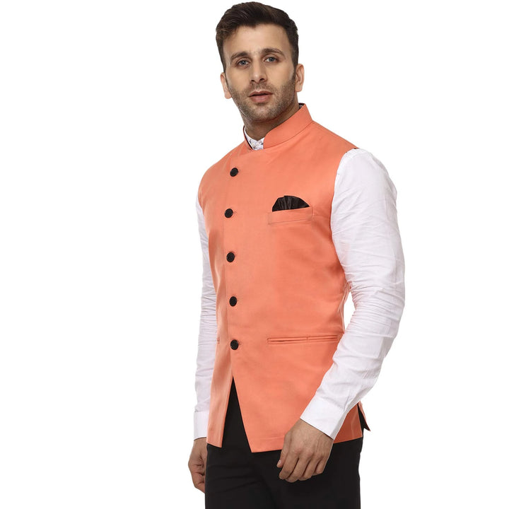 Stunning Coral Pink Jacket | Nehru Style in Cotton Blend Fabric