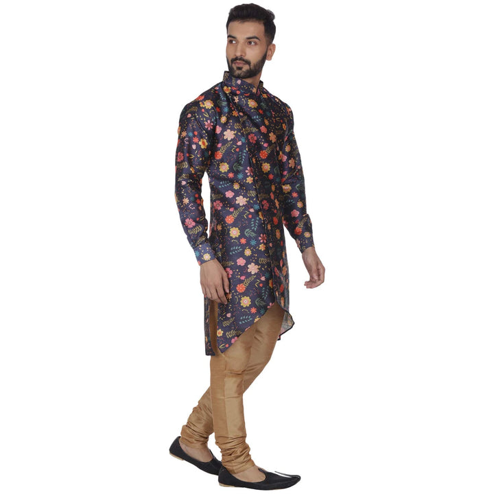 Stylish Printed Kurta Set | Blue Color Silk Blend with Bottom