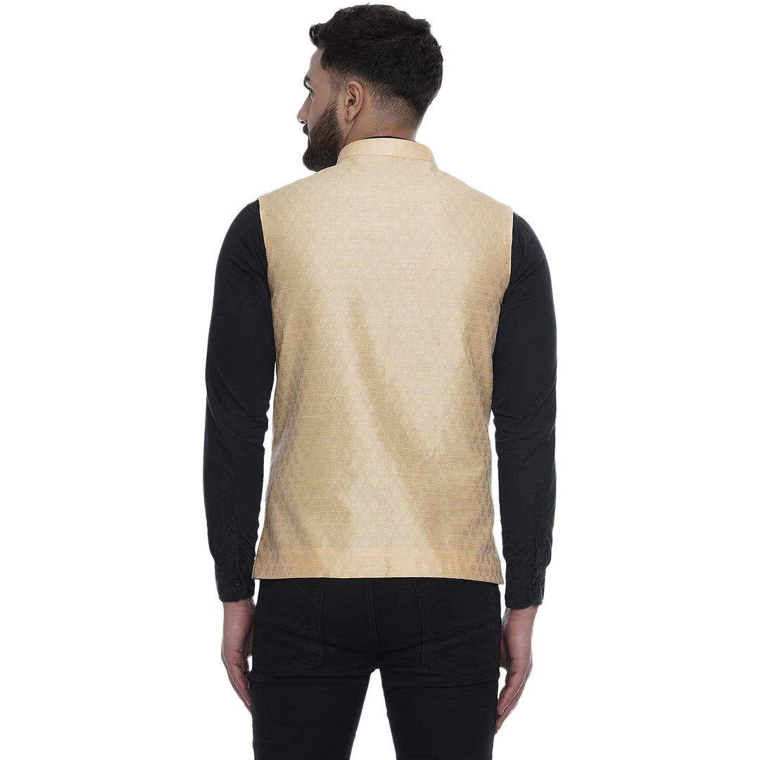 Vibrant Light Yellow Nehru Jacket | Jacquard Print for Celebrations
