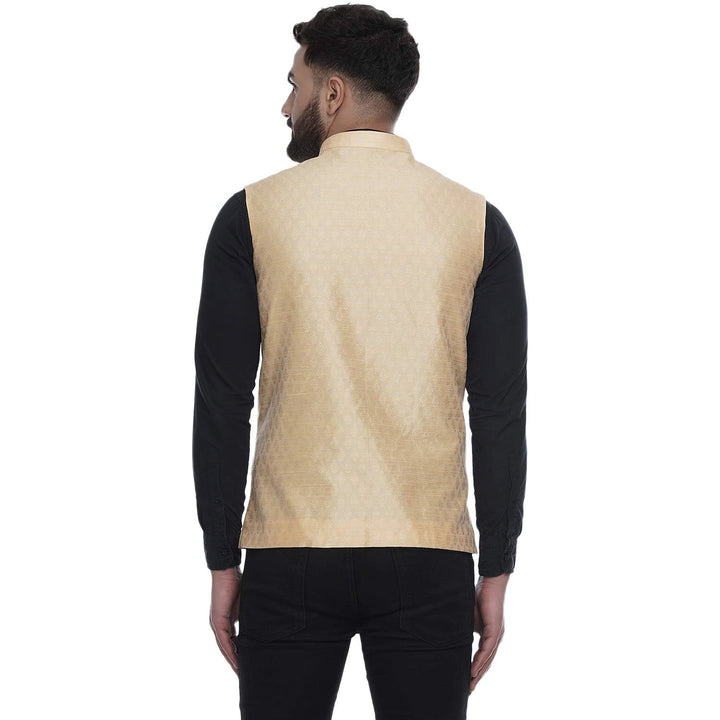 Vibrant Light Yellow Nehru Jacket | Jacquard Print for Celebrations