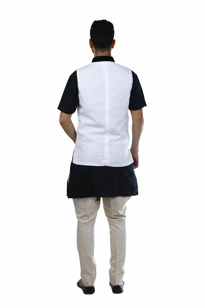Versatile Nehru Jacket in White | Solid Cotton Festive Wear