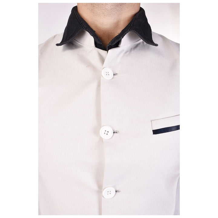 Off White Cotton Blend Nehru Jacket | Elegant Chinese Collar Style