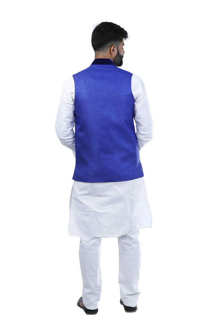 Premium Blue Nehru Jacket | Cotton Solid Festive Look