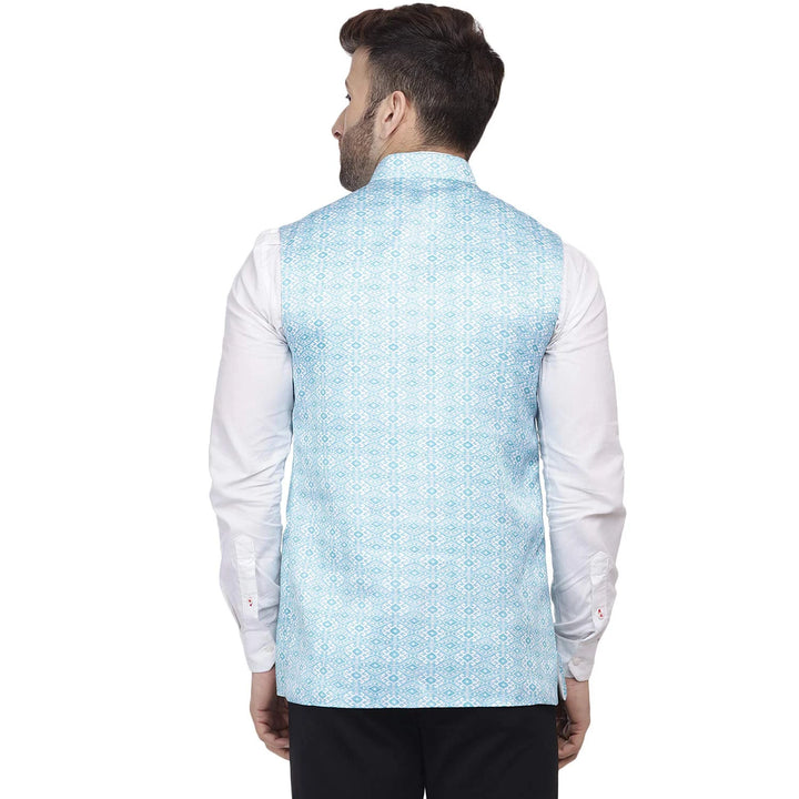 Elegant Sky Blue Silk Blend Jacket | Traditional Party Look