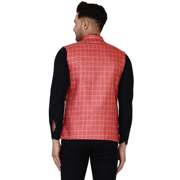Checkered Jute Print Nehru Jacket | Cotton Ethnic Style for Men
