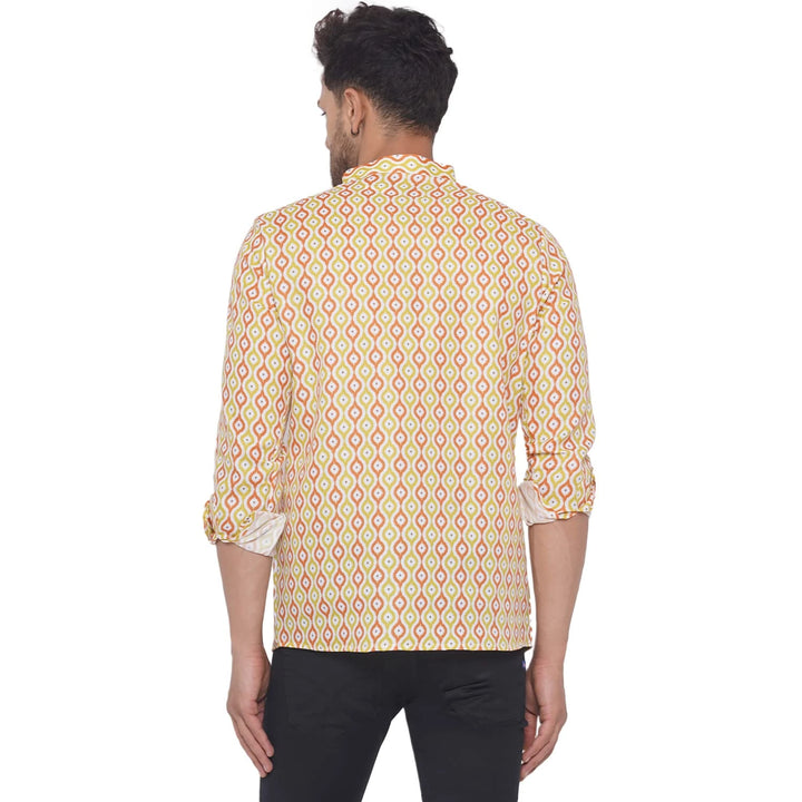 Yellow Festive Short Kurta | Premium Cotton Printed for Men