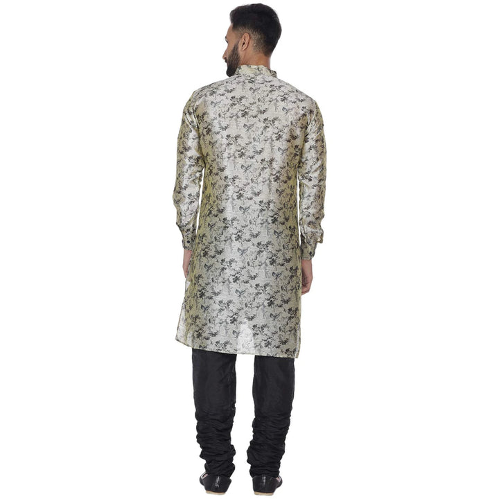 Trendy Beige Silk Kurta | Men's Dupion Silk Zig Zag Printed Kurta