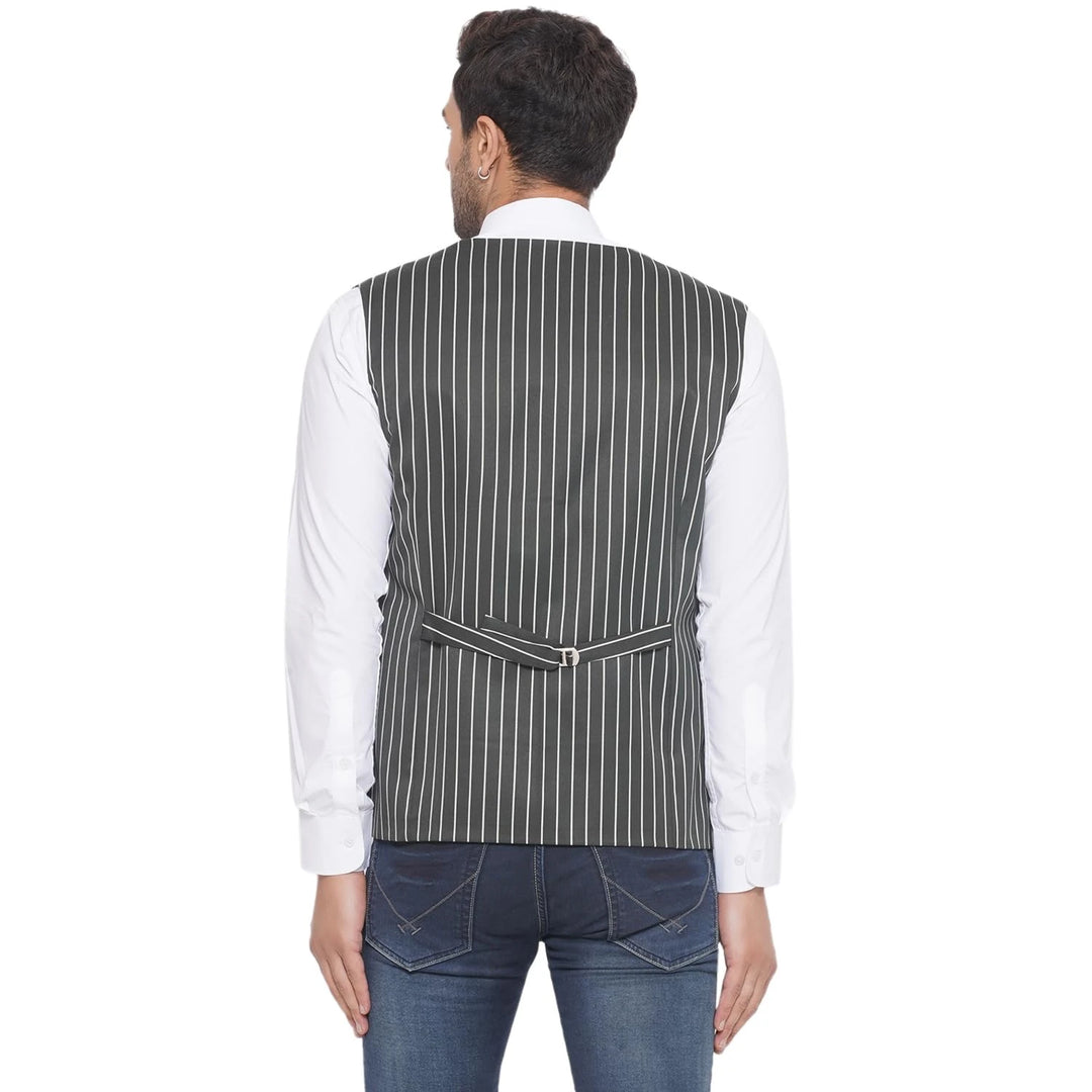 White Striped Waistcoat for Men | Cotton Poly Formal & Casual Wear