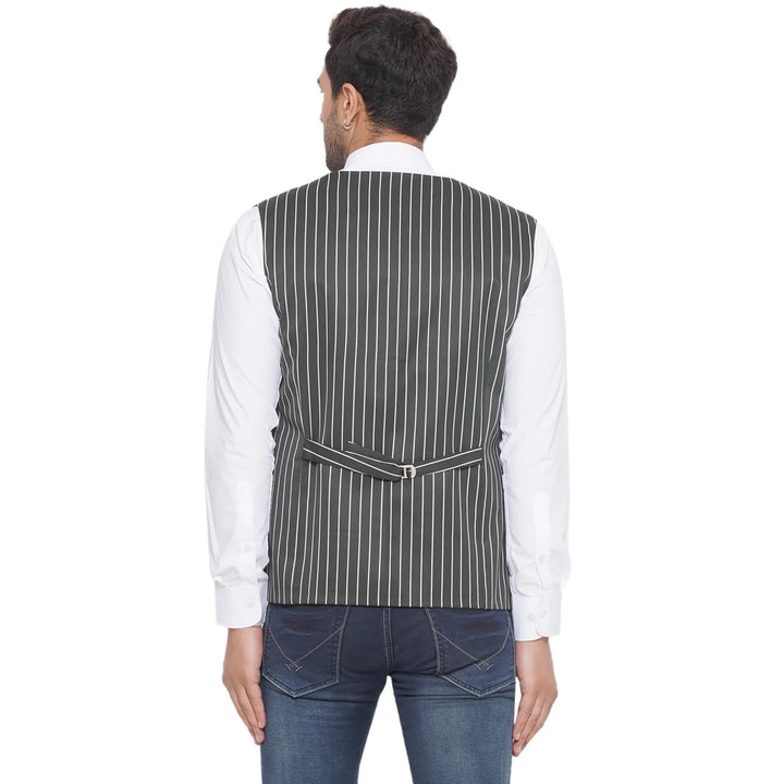 White Striped Waistcoat for Men | Cotton Poly Formal & Casual Wear