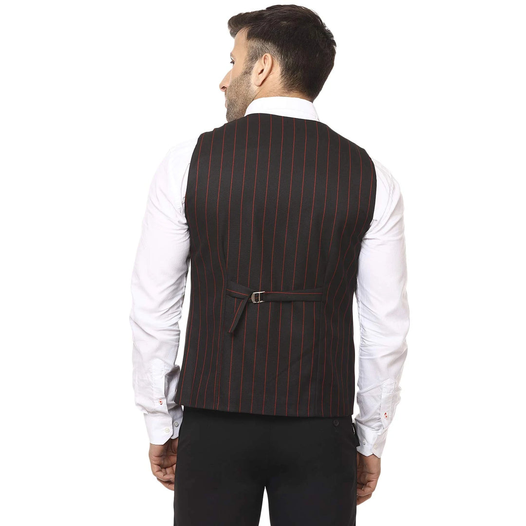 Black Striped Waist Coat | Round Neck Cotton Poly for Men