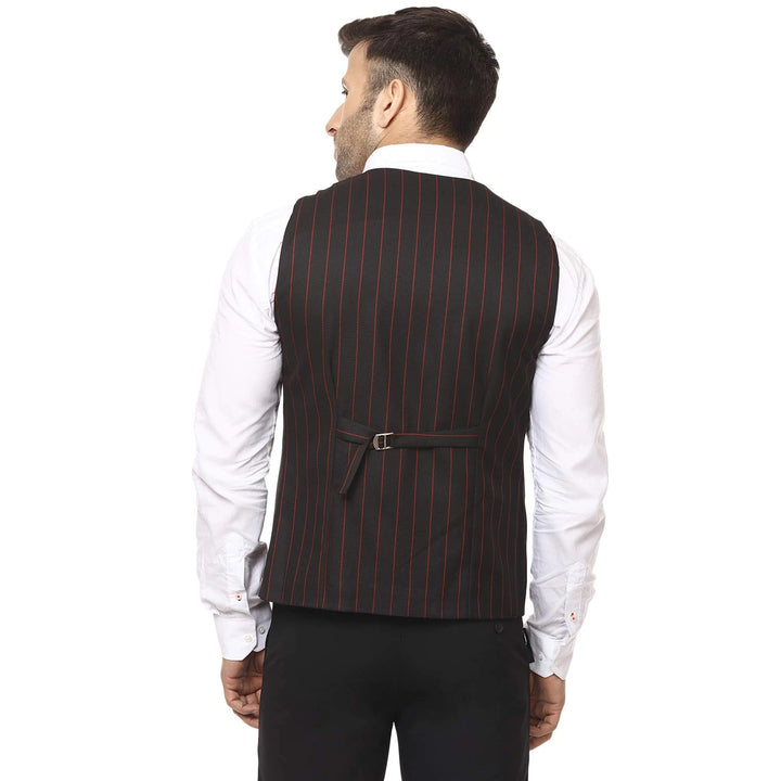 Black Striped Waist Coat | Round Neck Cotton Poly for Men