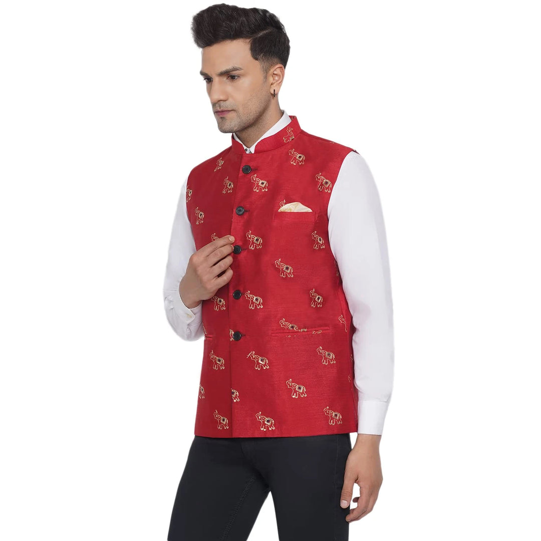 Silk Elephant Nehru Jacket for Men | Designer Ethnic Wear