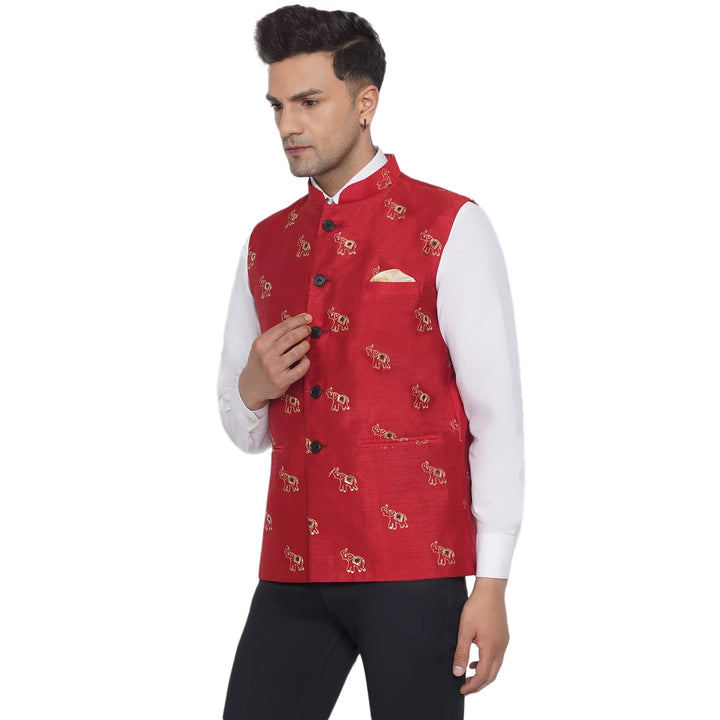 Silk Elephant Nehru Jacket for Men | Designer Ethnic Wear