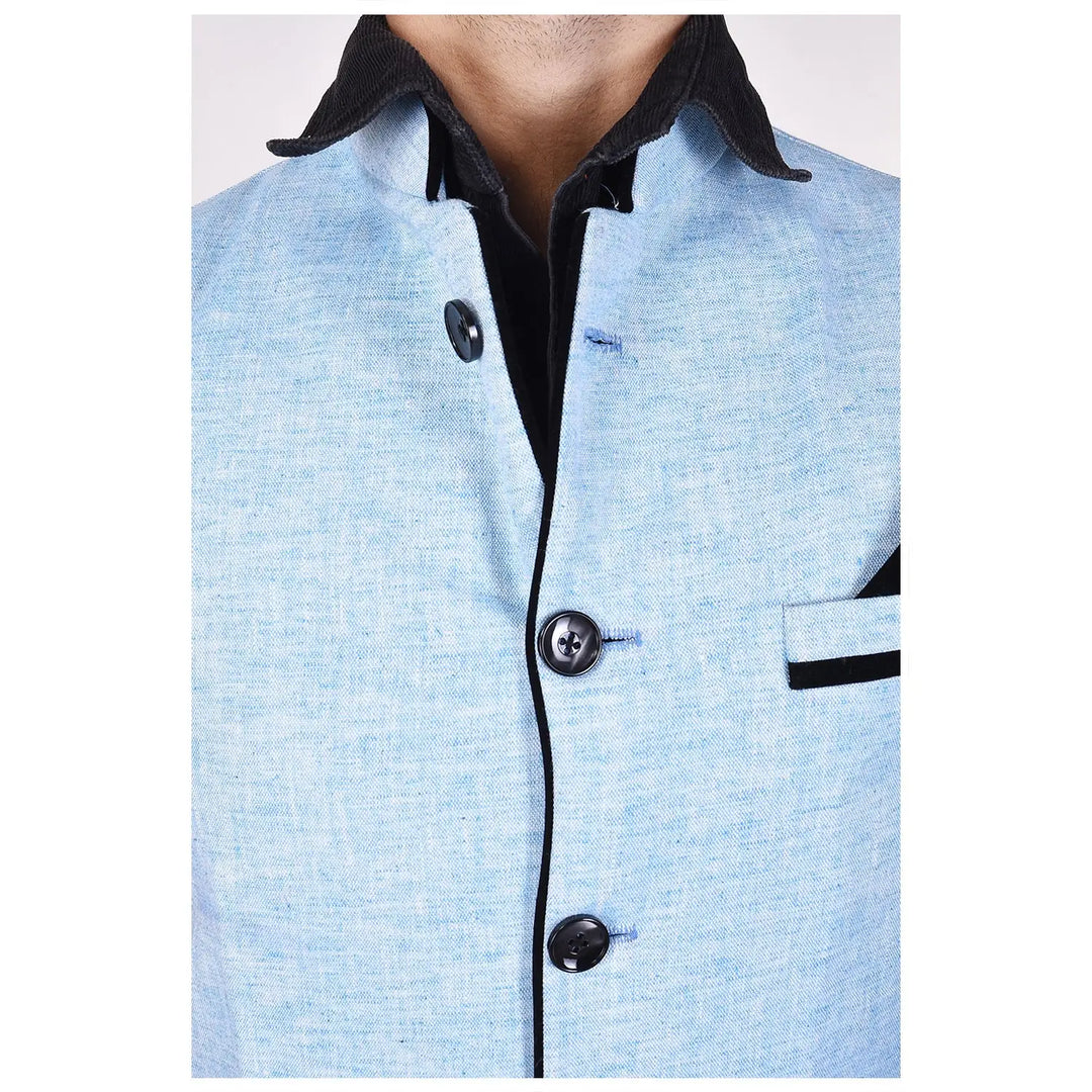 Elegant Nehru Jacket for Men | Sky Blue Cotton Blend Outerwear