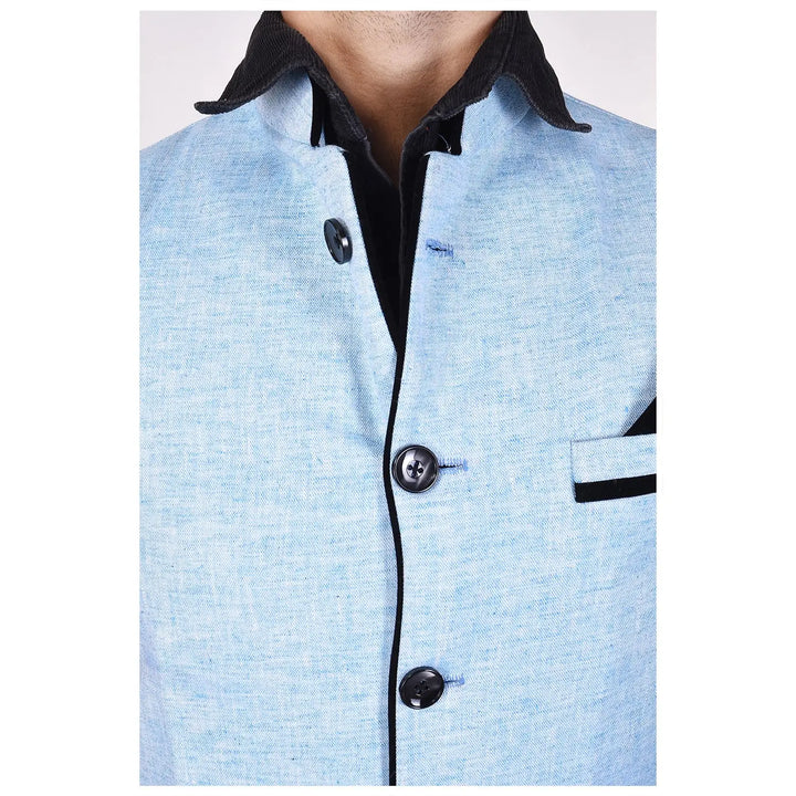 Elegant Nehru Jacket for Men | Sky Blue Cotton Blend Outerwear
