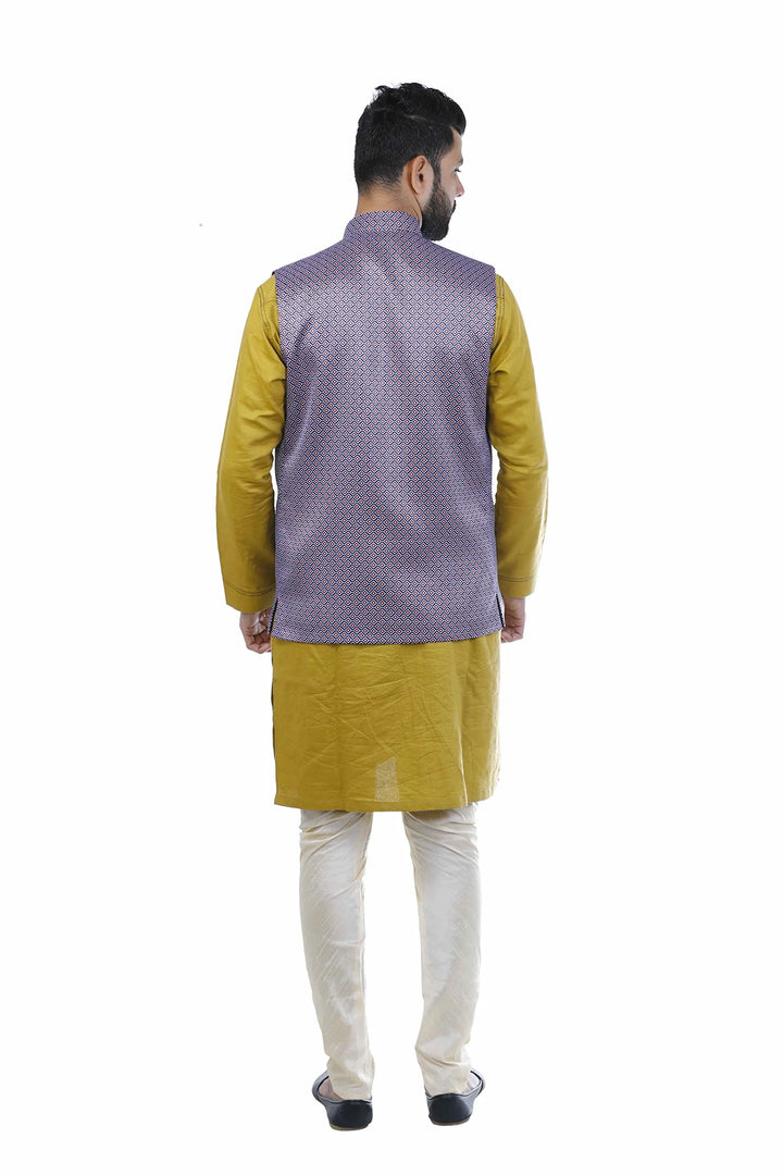 Purple Printed Nehru Jacket | Classy Art Silk Festive Look