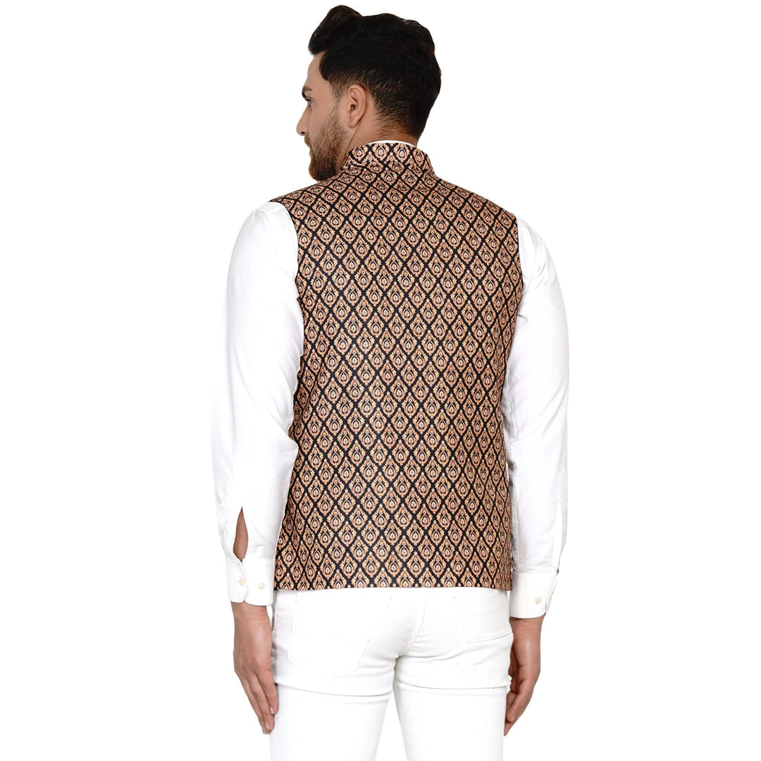 Brown Printed Cotton Nehru Jacket | Classic Men’s Ethnic Wear
