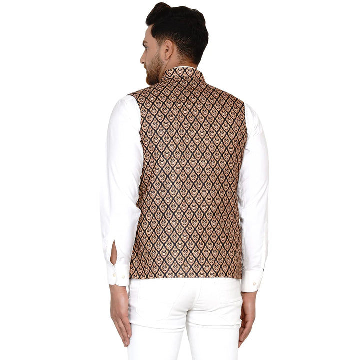 Brown Printed Cotton Nehru Jacket | Classic Men’s Ethnic Wear