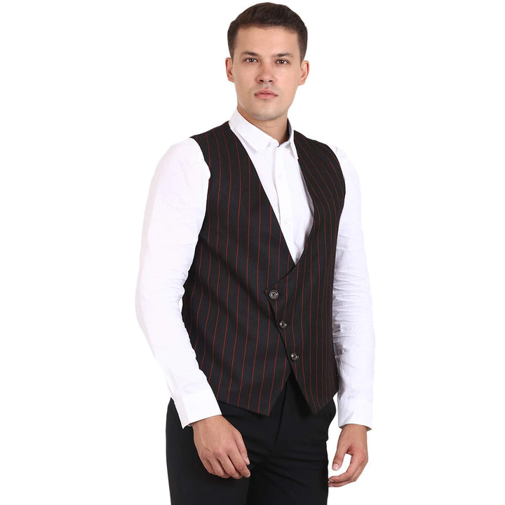 Men’s Black Striped Cotton Waist Coat | Smart Fit with Pockets