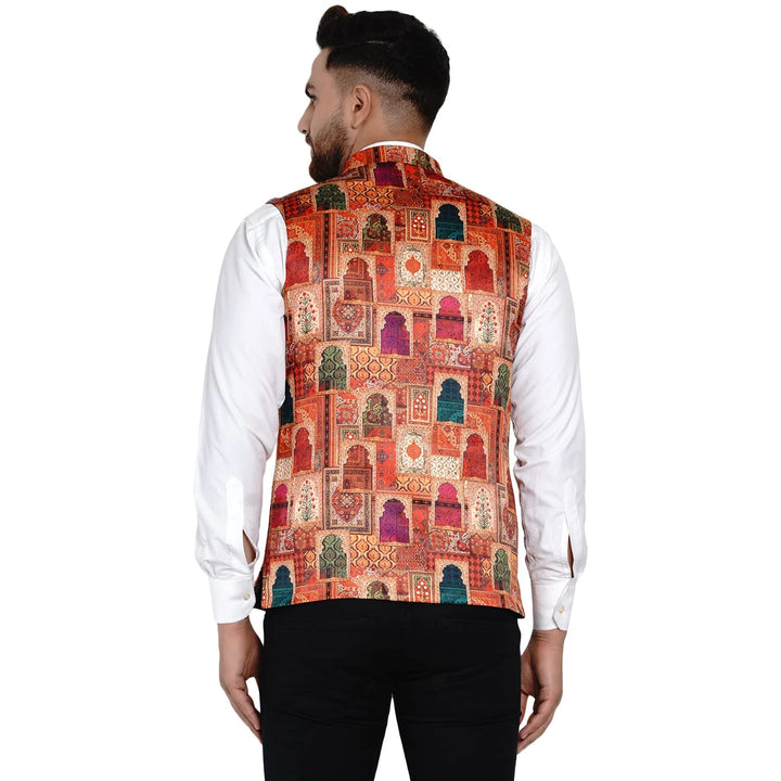 Timeless Multicolor Nehru | Men's Satin Jacket with Luxe Print