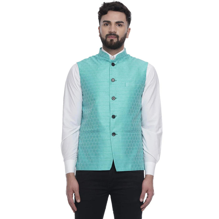 Regal Radiance in Silk | Men’s Jacquard Printed Nehru Jacket