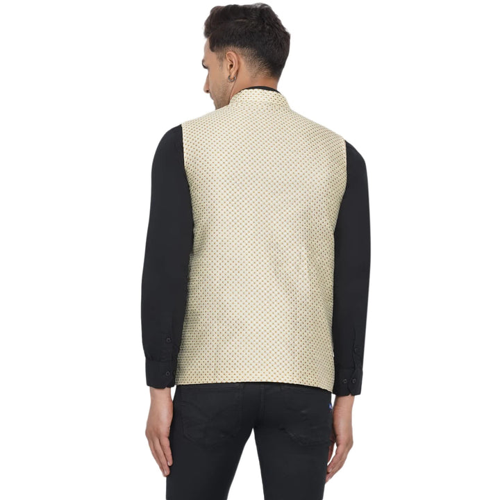 Beige Jacquard Nehru Jacket for Men | Stylish Ethnic Jacket